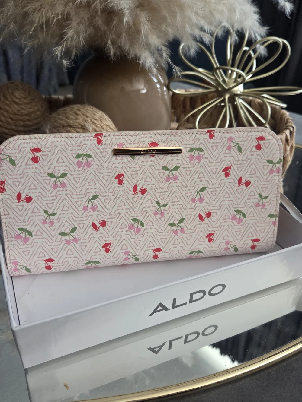 Aldo Pink Cherry Print Zip Wallet